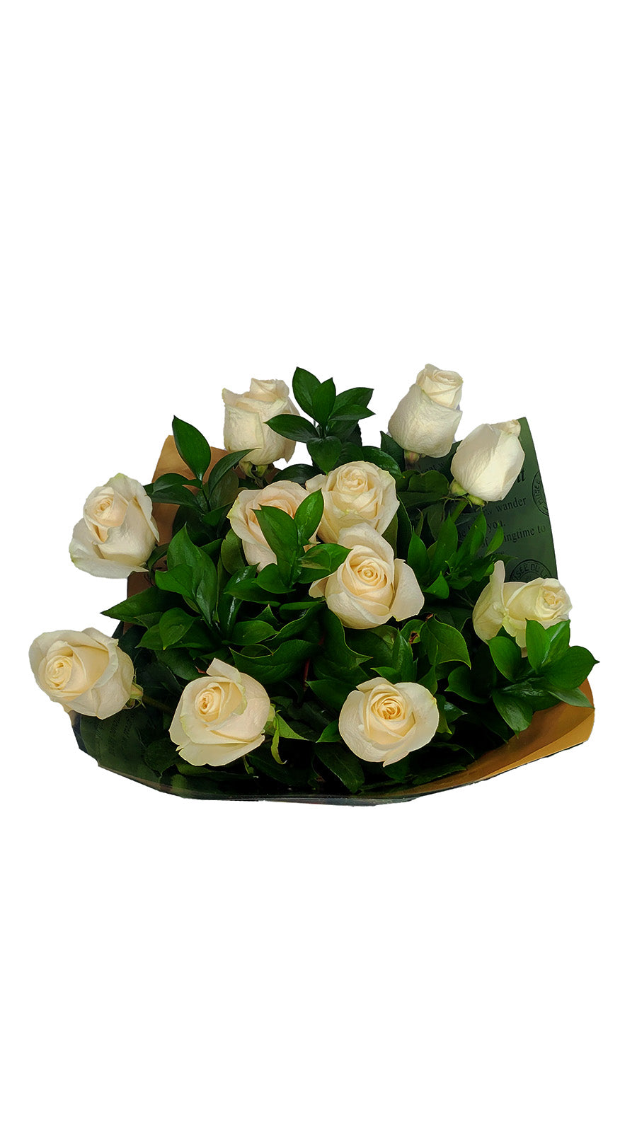 11 Stem of White roses with lemon leafs bouquet