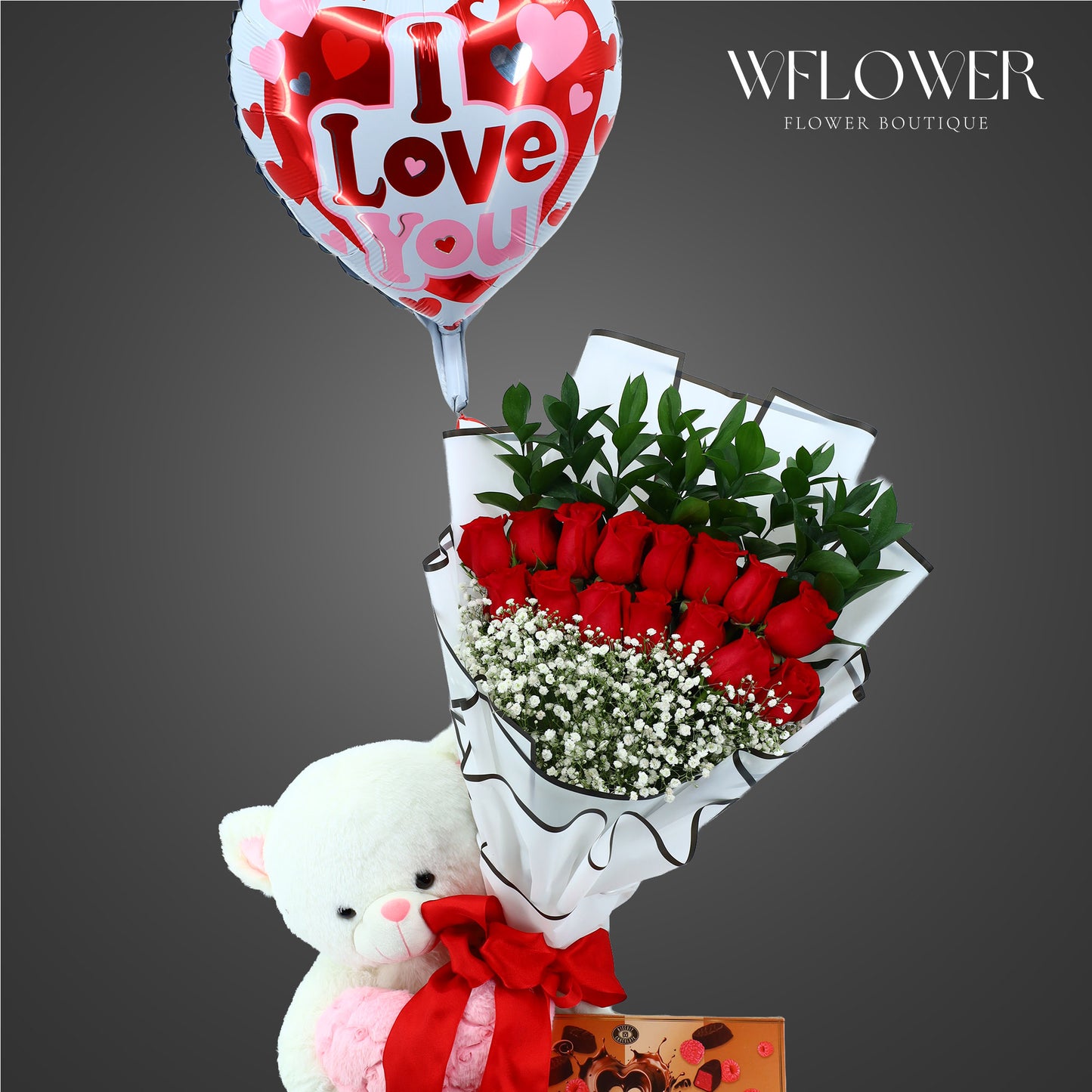 Special Valentine Red Roses Bouquet With Chocolates & Bear